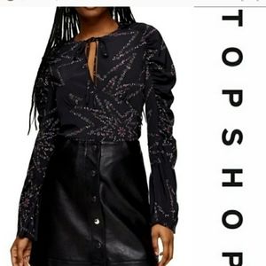 Topshop Black Star Printed Prairie Blouse 6